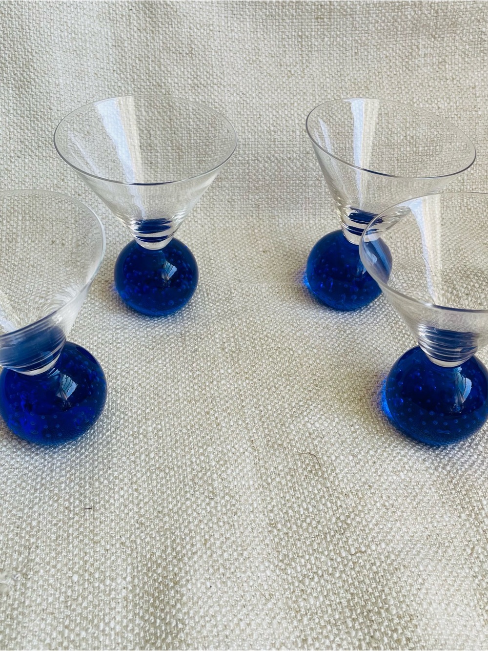 Vintage MCM Set of 4 Cobalt Blue-Base Controlled Bubble Martini Glasses
